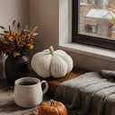 Vicenpal Knit Pumpkins Pillows Fall Thanksgiving Round Pumpkin Throw Pillows 9.84 Inch Rustic Farmhouse Grayish White Cushion for Autumn Thanksgiving Halloween Decoration for Fall Home Bed Couch Sofa