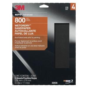 3M Wetordry Sandpaper, 32035, 800 Grit, 9 in x 11 in, 5 per Pack, 20per case