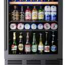 24 In Beverage Refrigerator, 112 Cans & 8 Bottles Fridge with Double-Layer Glass Door, Built-In or Freestanding and Beverage Refrigerator, Under Counter Fridge for Home/Bar/Cafe