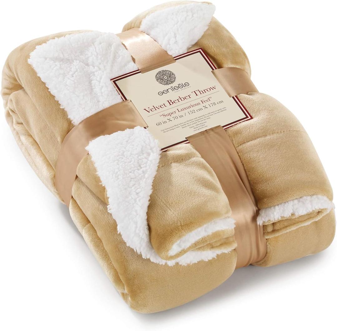 Genteele Sherpa Throw Blanket Super Soft Reversible Ultra Luxurious Plush Blanket, 60 x 70 inches, Camel/White