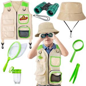 Kids Explorer Kit & Bug Catcher Kit, Kids Camping Gear for Kids, Outdoor Exploration Set with Vest & Hat, Ideal Outdoor Camping Adventure Toys for Boys Girls 3-12 (Green)