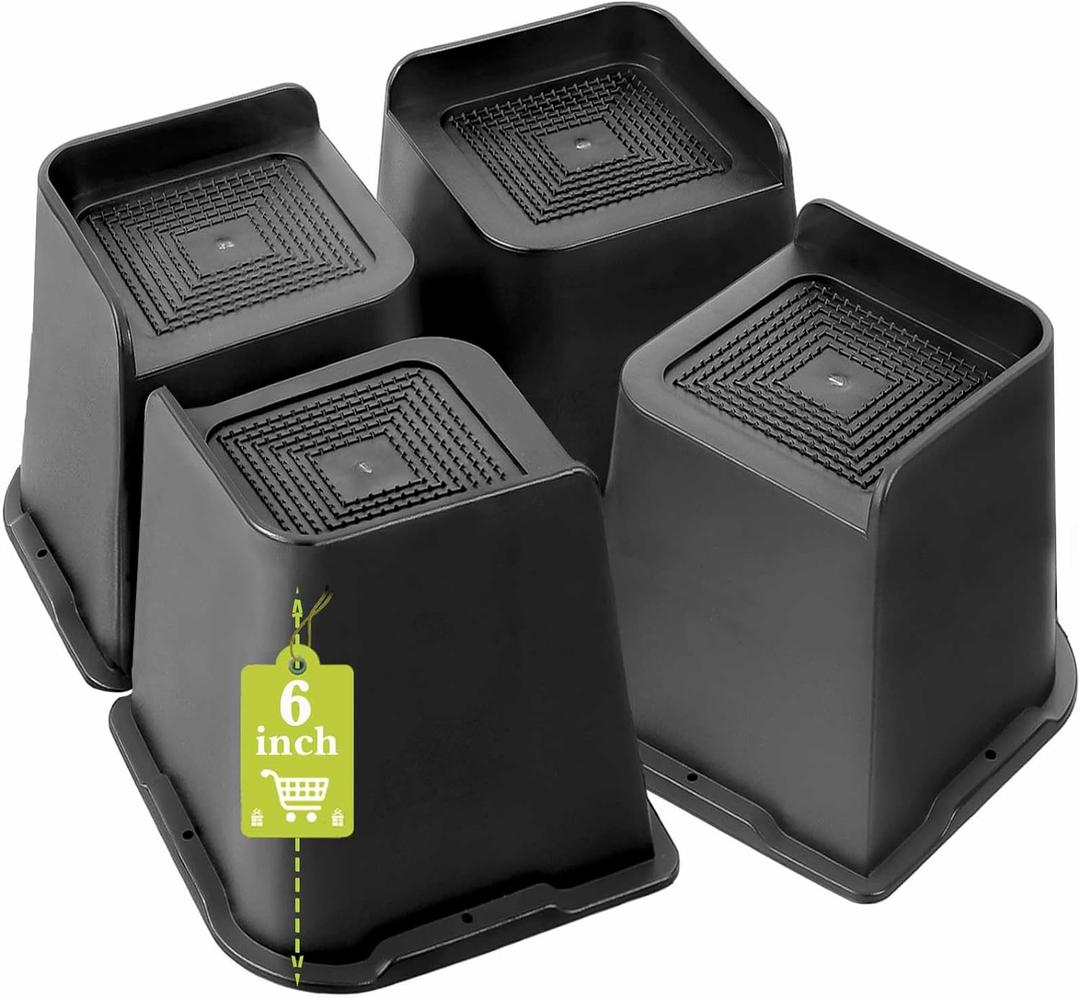 Bed Risers 6 inch Heavy Duty, Oversized Furniture Riser for Couch Sofa Table Chair Leg Frame Dorm, Support up to 6000 Lbs (Black 4 Pack, 6 inch-1)