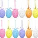 12Pcs Easter Eggs Decorations Hanging Ornaments Colorful for Easter Basket Tree Decor Party Favors Supplies Home