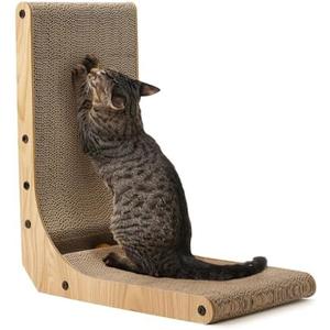 FUKUMARU Cat Scratcher, 18.7 Inch L Shape Cat Scratch Pad Wall Mounted, Cat Scratching Cardboard with Ball Toy for Indoor Cats