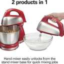 Hamilton Beach Classic Stand and Hand Mixer, 4 Quarts, 6 Speeds with QuickBurst, Bowl Rest, 290 Watts Peak Power, Red (64654)
