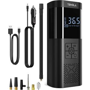TEMOLA Tire Inflator Portable Air Compressor, Air Pump for Car Tires 150PSI Cordless Air Compressor Portable With Pressure Gauge, 12V DC Tire Pump for Car Motorcycle Bicycle, Car Accessories