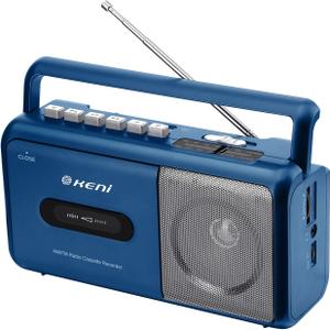 G Keni Portable Cassette Player Boombox AM/FM Radio Stereo, Casette Tape Player Recorder with Earphone Jack Battery Operated or AC Powered (Blue)