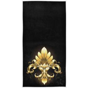 Naanle Beautiful Vintage Golden Fleur De Lis Soft Guest Large Home Decorative Hand Towels Multipurpose for Bathroom, Hotel, Gym and Spa (16 x 30 Inches,Black)