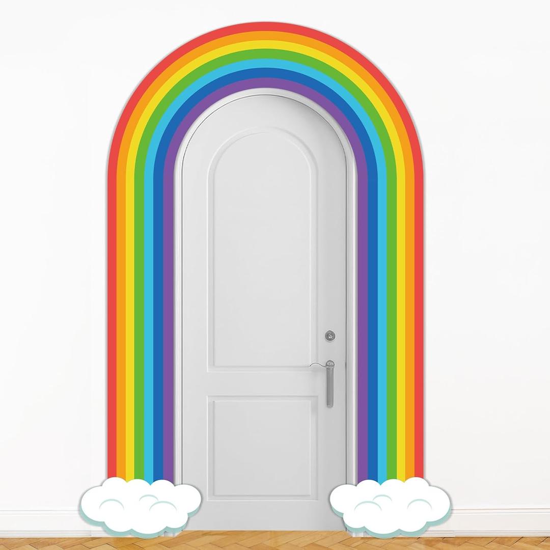 Rainbow Party Porch Banner Rainbow Themed Door Hanging Decoration Rainbow Birthday Party Hanging Banner Rainbow Cloud Banner Backdrop for Classroom Door Rainbow Theme Photo Booth Props Supplies