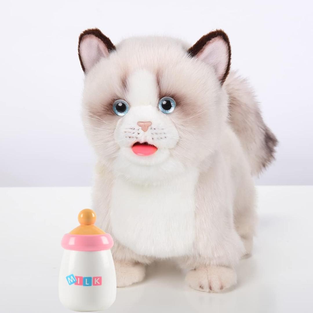 Electronic Interactive Ragdoll Cat - Realistic Handmade Toy with Walking, Barking, Wagging Tail & Talking - Robotic Pet Toy for Toddler Kids (Medium)