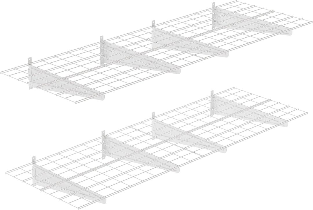2-Pack 2x6ft Garage Wall Shelving, 24"x72" Shelf Storage Rack Floating Shelves Wall Mounted, Heavy Duty Storage Shelves, 800lbs Load Capacity, with 16 Hooks for Garage Organization, White