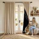 PONY DANCE Beige 100% Blackout Curtains 96 Inches Long for Bedroom, Thermal Insulated Full Light Blocking Window Drapes with Black Back for Living Room/Girls Dorm/Nursery, 2 Panels Set, 52Wx96L