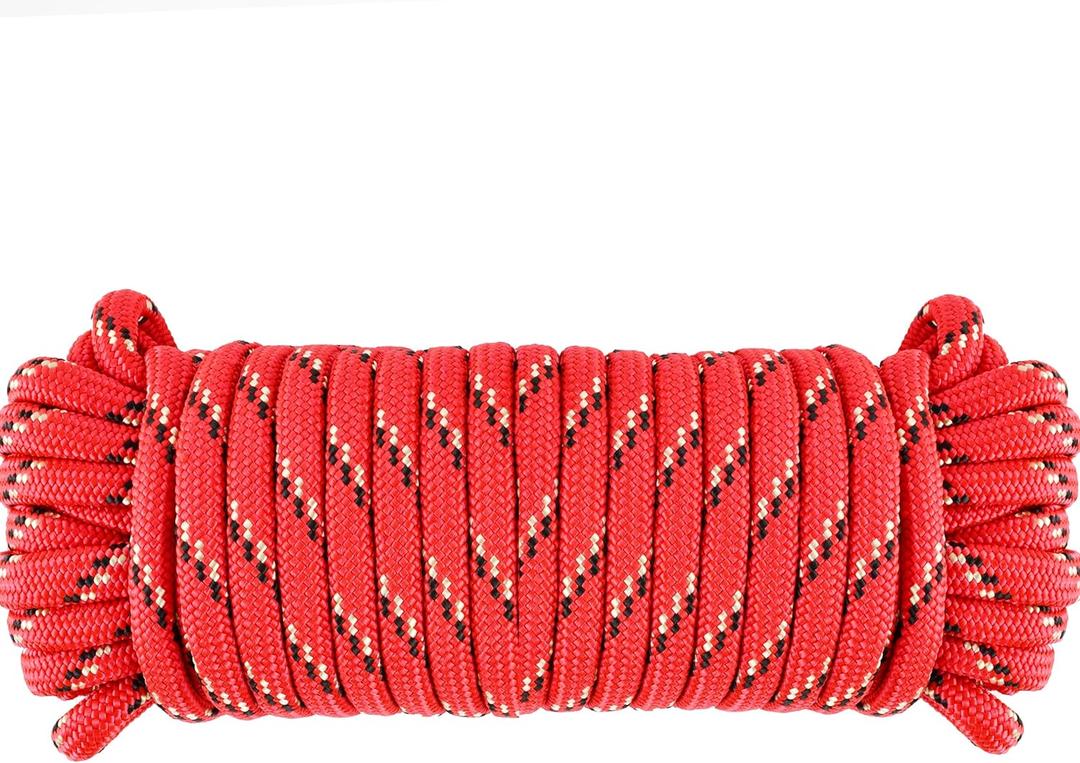 Wellmax Diamond Braid Nylon Rope, 3/8 in X 50 Foot, UV Resistant, High Strength and Weather Resistant - Red