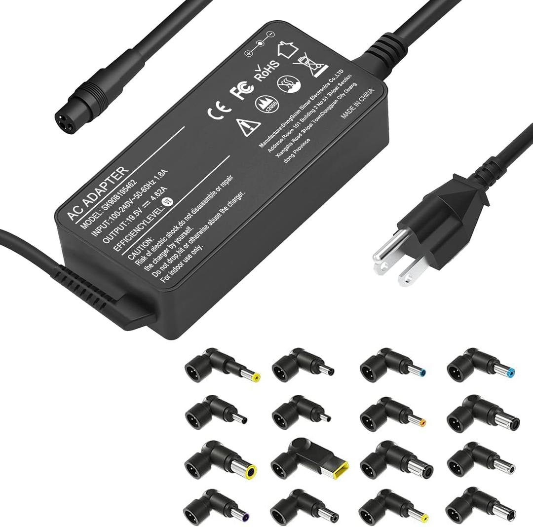 90W Universal AC Adapter Laptop Charger Compatible with HP Dell Lenovo Acer Asus Toshiba IBM Sony Fujitsu Gateway Notebook Ultrabook Chromebook Power Supply Cord with 16 Connectors