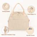 Lunch Bag Women with Shoulder Strap【Large Capacity】【Strengthen Insulation】【Durable ＆ Waterproof】 Corduroy Lunch Tote Bag, Reusable Insulated Lunch Box/Cooler for Women/Girl/Men, Beige+Sticker