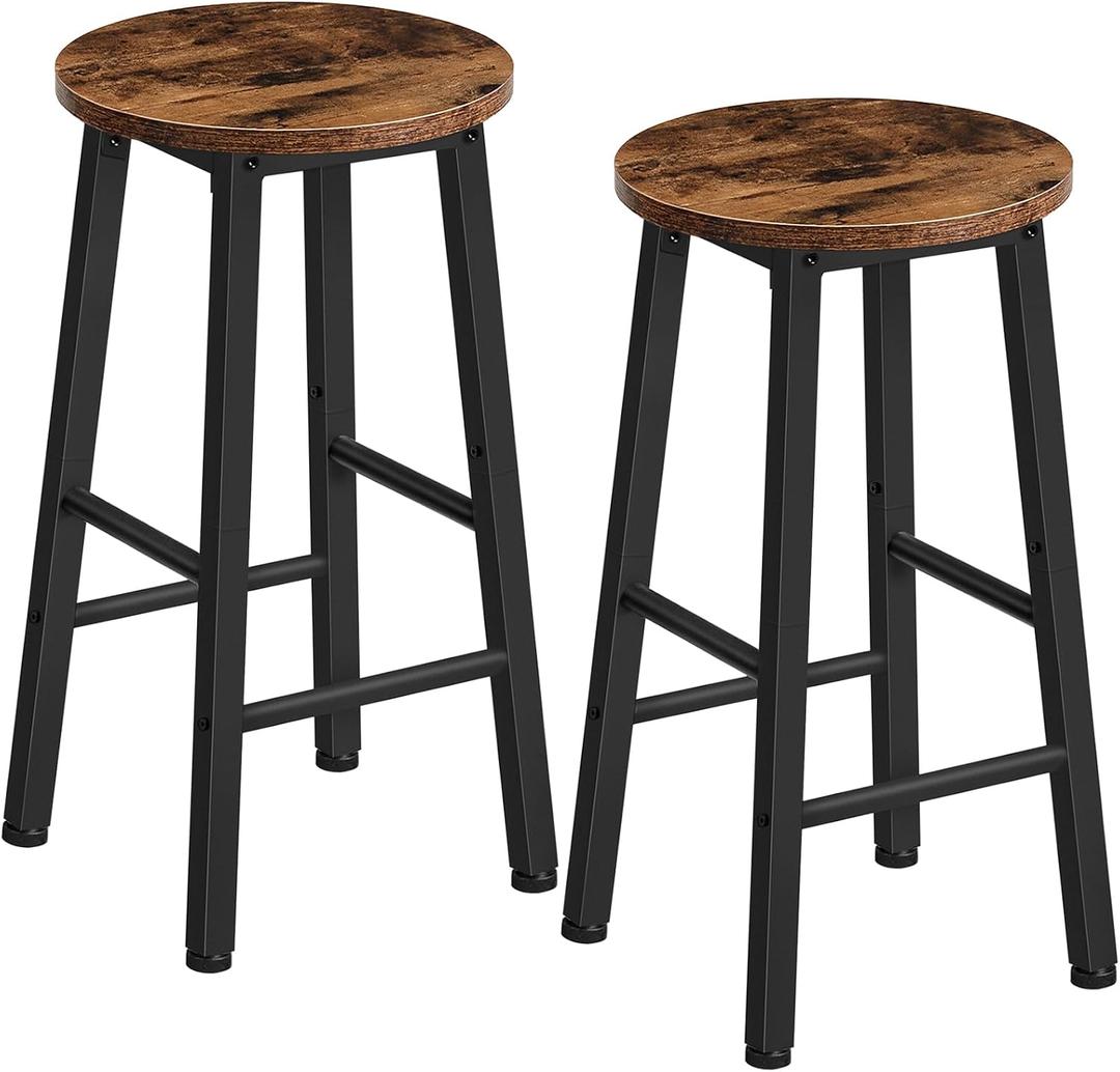 HOOBRO Bar Stools, Barstools Set of 2,Counter Height Barstools, 24.8" Bar Stools for Kitchen Island, Industrial Bar Chairs, for Dining Room, Kitchen, Bar, Rustic Brown and Black BF07BY01G1, 12.6"L x 12.6"W x 24.8"H