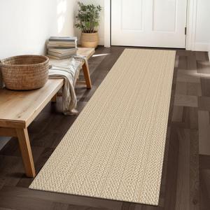 IOHOUZE Washable Runner Rug 2'x6' Non Slip Runners for Hallways Entryway Runner Indoor, Kitchen Rugs Woven Cotton Floor Carpet for Kitchen Hall Entrance Bedroom, Tan/Beige (2' x 6' (Runner))