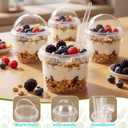 50 Pcs Bucket Cups Bulk Reusable Plastic Drink Buckets with Lids Dome Forks and Straws 24 oz Ice Cream Freezer Food Storage Containers for Popcorn Pail Outdoor Travel Beverage Party Picnic