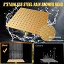 8"High Pressure Square Rain Shower Head and 2-in-1 Hand Shower.Equipped with 78"Hose, 3 Way Diverter Valve,Adhesive Shower Head Holder.(AWAXFOLO Square Shower Head Set gold)