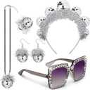 Tudomro 5 Pcs 1970s Disco Outfit Woman Party Costume Set Disco Ball Earrings Headband Ring Sunglasses & Necklace Accessories