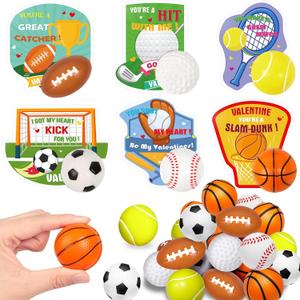 Valentines Day Cards for Kids School, 30 Pack Sport Valentines Day Gifts for Kids Classroom with Mini Stress Ball, Football Valentines Exchange Cards for Boys Girls Party Favors Prizes, Greeting Cards