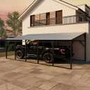 Garvee 12x25 ft Lean-to Metal Carport, Vertical Roof Wall-Mounted Car Port for Snow Shedding, Heavy-Duty 19-Ga. Steel Frame, 107" to 78" Height for Long-Bed Pickup & SUV