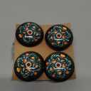 4 Pack Norwegian Rosemaling Folk Style Green Flower Cabinet Knobs Round Drawer Pulls Black Dresser Knob Cupboard Door Handles Hardware for Kitchen Bathroom Cabinets, 4PCS - 1.37"L x 1.1"W