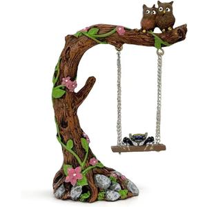 Jumping Spider Accessories, Funny Fairytale Garden Swing, Jumping Spider Climbing Toy, Garden Tree Owl Figurines for Jumping Spider Enclosures Accessory Decoration