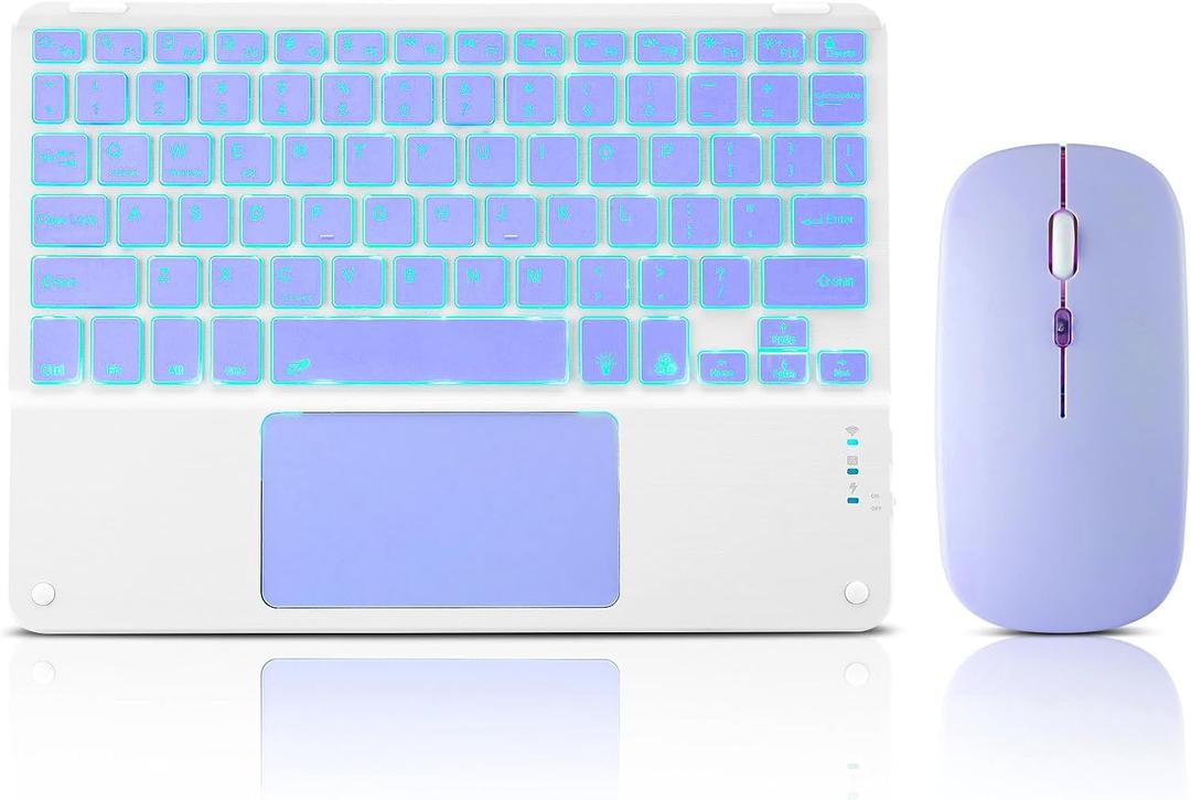 Ultra-Slim Bluetooth Keyboard with Built-in Touchpad and Mouse Portable Mini Wireless Keyboard Rechargeable 7-Color Backlit for Apple iPad iPhone Samsung Tablet iPhone Smartphone iOS Android Windows