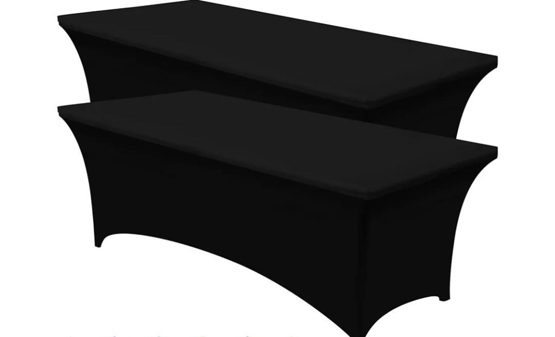 Utopia Kitchen Spandex Tablecloth 2 Pack [8FT, Black] Tight, Fitted, Washable and Wrinkle Resistant Stretch Table Cloth Rectangle Cover for Trade Show, Weddings & Parties [96Lx30Wx30H Inch]