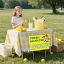 3 Pcs Lemonade Sign,12" x 16'' Fresh Squeezed Lemonade Yard Lawn Sign with Steel Stakes Double Sided Lemonade Stand Birthday Party Decorations for Lemonade Stand Supplies Store Home Outdoor