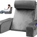 PHYSEN Reading Pillow for Sitting in Bed Adult - Back Pillow for Bed Sitting Up - Back Support Pillow with Detachable Neck Roll & Arms - Reading & Bed Rest Pillows for Watching TV/Reading/Gaming