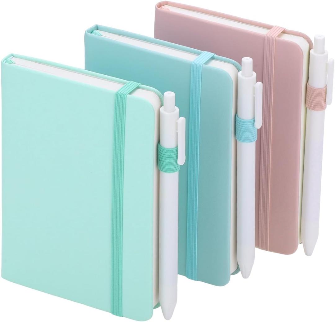 Thboxes 3 Pack Pocket Notebook Journals, 5.7" x 3.7" Hardcover Small Notepad College Ruled with Pen Holder, A6 Mini Notebook for Women Office School Work, Nurses Week Gifts, Blue, Purple, Green