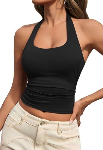 MAOECO Womens Tank Tops Sexy Halter Neck Going Out Tops Summer 2025 Trendy Backless Workout Shirts Sleeveless Y2k Clothes Black S MAOECO Womens Tank Tops Sexy Halter Neck Going Out Tops Summer 2025 Trendy Backless Workout Shirts Sleeveless Y2k Clothes Black S