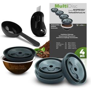 Reusable Nespresso Pods Vertuo - Refillable Capsules Compatible with VertuoLine Machines, Scoop & Cutter for All Capsule Sizes, Green & Cost-Saving Coffee Solution - 4 Pods, Lids