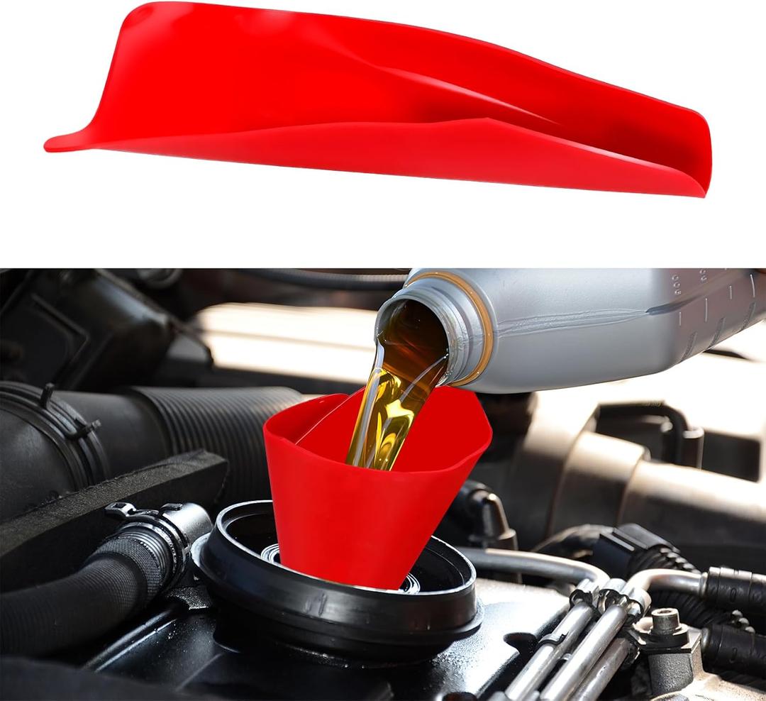 2 x Flexible Oil Funnel Reusable, Funnels for Automotive Use, Foldable Draining Tool Spill-Free, Car Accessories Multi-Purpose Rubber Oil Change Filter for Lawnmower, Truck, Motorcycle (Red)