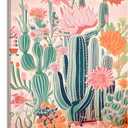KISSFOX Framed Mexican Canvas Wall Art Cactus Desert Plant Poster Prints Vintage Green Pink Orange Botanical Floral Painting Colorful Southwestern Rustic Picture Decor Living Room Bathroom Bedroom (16"x24" Canvas)