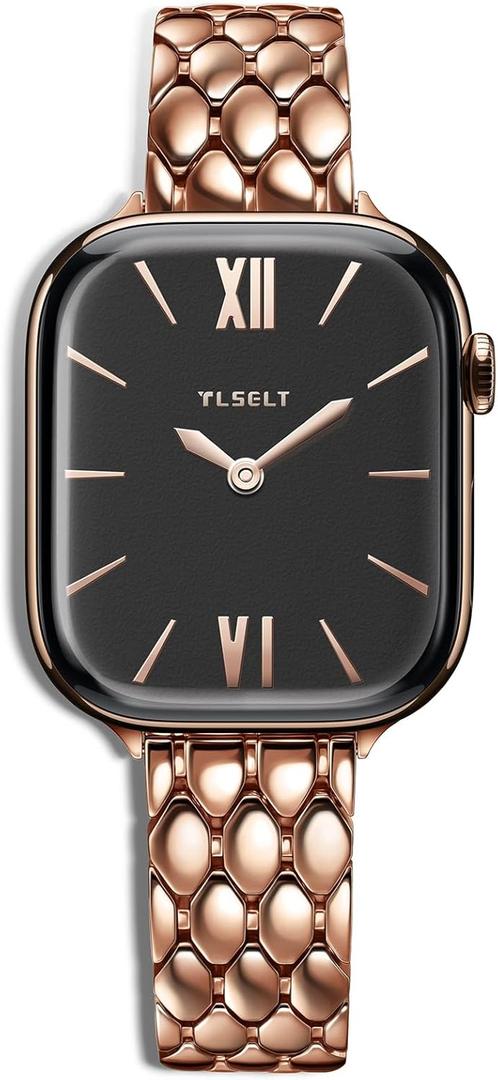 Stainless Steel Designer Band Compatible with Apple Watch for Women 42/44/45/46/49mm, Fancy Dressy Metal Strap for iWatch Series 3