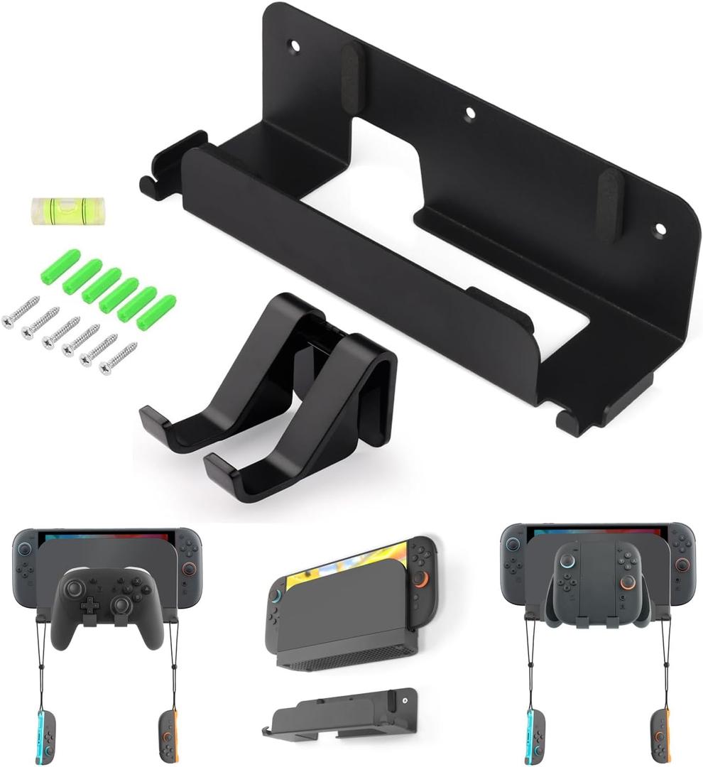 Metal Wall Mount Compatible with Nintendo Switch 2/ Switch/Switch OLED Console, Metal Wall Mount Kit Shelf Accessories Compatible with Joy-Con & Pro Controller Holder