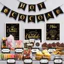 49 Pcs Hot Chocolate Bar Decoration Kit Hot Chocolate Bar Table Signs, Folding Labels, Large Black Gold Coffee Cup Tags Stickers,Cocoa Banner, Party Supplies for Christmas, New Year, Chocolate Party