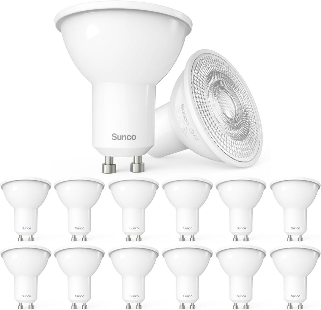 Sunco 12 Pack GU10 LED Bulb, 550LM, 5000K Daylight, 5.5W=50W Equivalent, Dimmable MR16 Bulbs for Recessed, Track Lighting, Spot Lights, Range Hood, 25000 Lifetime Hours, UL