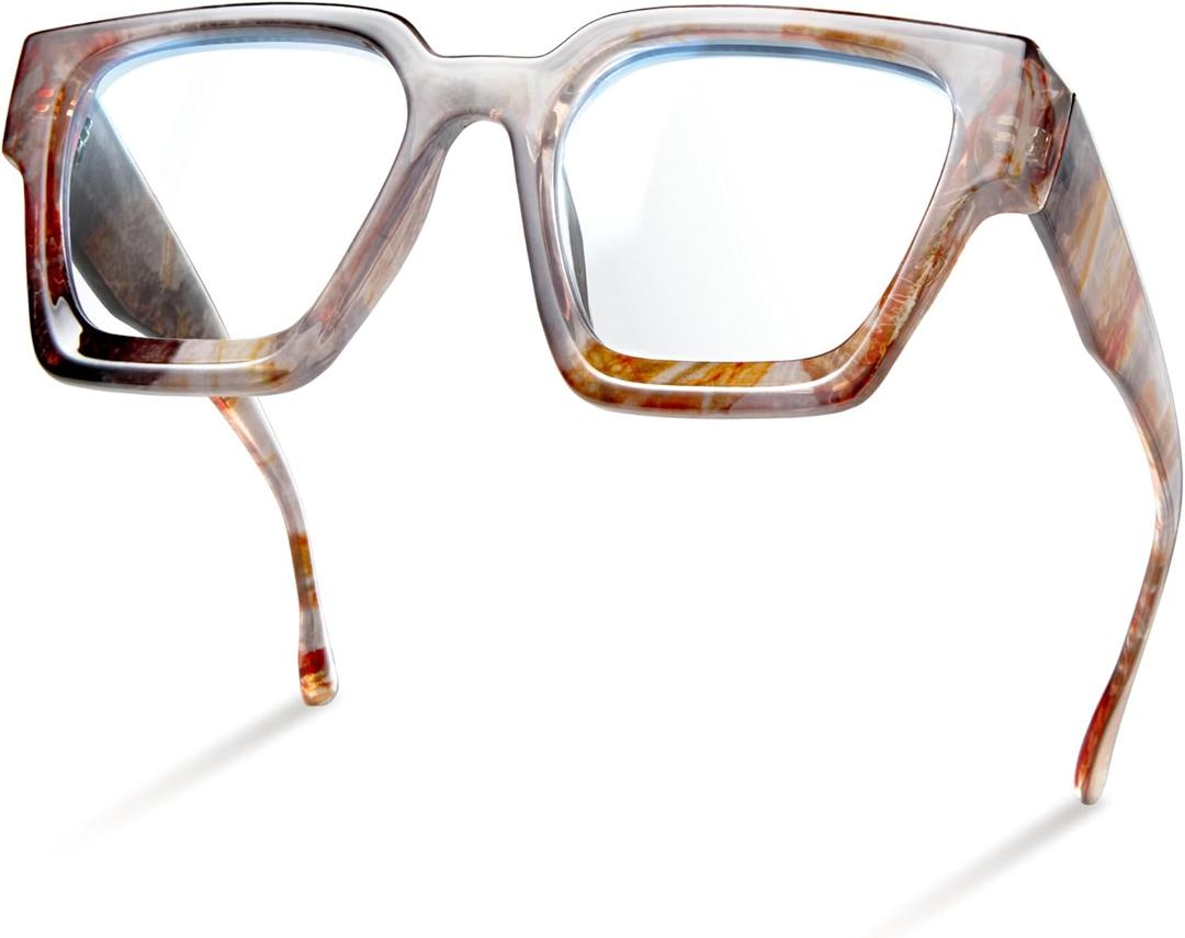 livho Oversized Blue Light Blocking Glasses for Woman and Men - Rectangle Fashion Glasses for Computer, Chic Preppy Frame (Amber Marble)