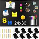 24" x 36" Magnetic Board, Black Magnet Bulletin Board to Display Magnetic Letters, Metal Board for Wall, Refrigerator Photo, with Dual Lock Tape and Screws, Marker Pen