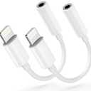 Apple MFi Certified Lightning to 3.5mm Headphone Jack Adapter -Premium Audio Quality & DAC Chip for Music Listening Car, Gym, Home Office, Compatible with iPhone 14/13/12/11/X/8/7 2Pack (White)
