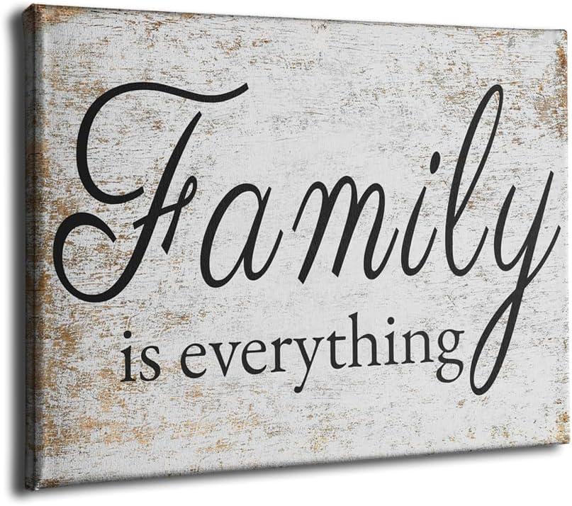 VVJSZHJ Family Is Everything Quote Wall Art Rustic Signs Farmhouse Wall Decoration for Home Dining Living Room Bedroom Decor (Family, 12x16 inch, Wrapped Canvas) (White)