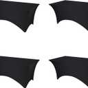 BRILLMAX 4 Pack Black Fitted Spandex Table Covers - 6ft Stretch Tablecloths for 6 Foot Rectangle Folding Cloths Rectangular Bulk Linen Fabric Elastic for Wedding Reception Banquet Birthday Party