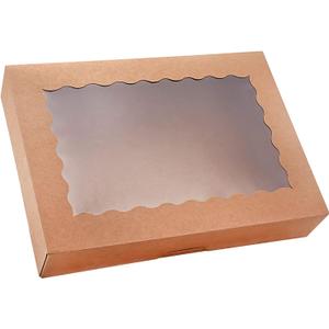 20-Pack Bakery Boxes with Window, 12" x 8" x 2.5" Cookie Boxes, Treat Boxes, Large Donut Boxes for Muffins and Pastries (Brown)