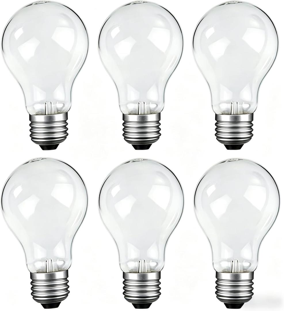 100 Watt Incandescent Light Bulbs, E26 A19 100W Stepless Dimming Light Bulbs 1020lm, 3000K Soft Warm White, Vintage Clear Glass Incandescent Filament Bulb for Home (6pack)