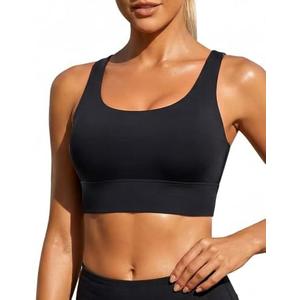 Yonique Women Sports Bra Bikini Top Swim Bra Athletic Swim Top Scoop Neck Bathing Suit, Black, Large
