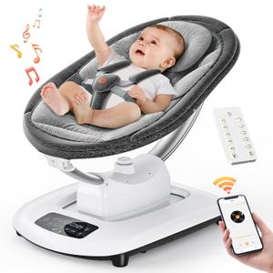 Baby Swing for Infants - Electric Baby Rocker with 3D Motion Detection, 180° Rotating Seat, Upgraded 5 Point Harness, Bluetooth Support, 5 Preset Lullabies and 5 Speeds